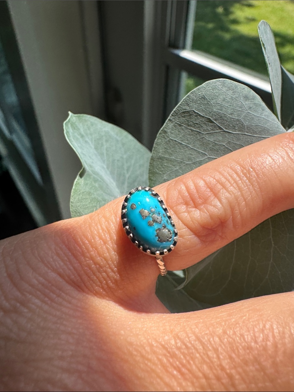 Morenci Turquoise pinky Sterling Silver Ring - 3.5